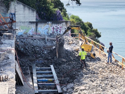 Tasked with demolishing the Belvedere Lava House, Jamba Construction opted to use a Brokk 160 remote-controlled demolition machine, which provided the hitting power needed in a smaller footprint.