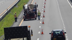 On-road cracksealing is usually a moving operation that requires extensive traffic control.
