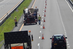On-road cracksealing is usually a moving operation that requires extensive traffic control.