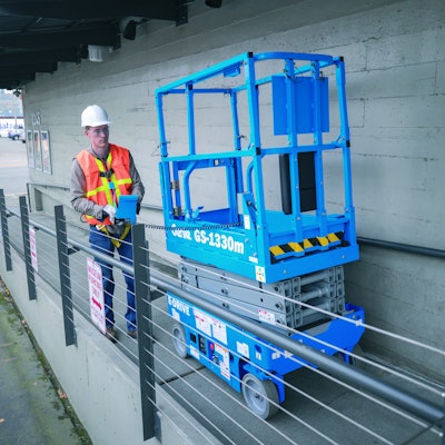 Lightweight low-level scissor lifts with a compact footprint, such as Genie's GS-1330m, can tackle applications once historically done only by manually propelled models.