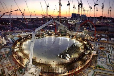 Final section of the 20,693 m3 of concrete being poured into the foundation of Hinkley Point C Unit 2's Nuclear Island.