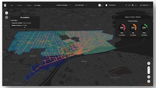 Tactile Mobility’s user interface demonstrating the state of the roads in a defined polygon, comparing month to month and highlighting the changes.