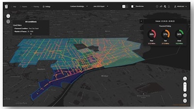 Tactile Mobility’s user interface demonstrating the state of the roads in a defined polygon, comparing month to month and highlighting the changes.