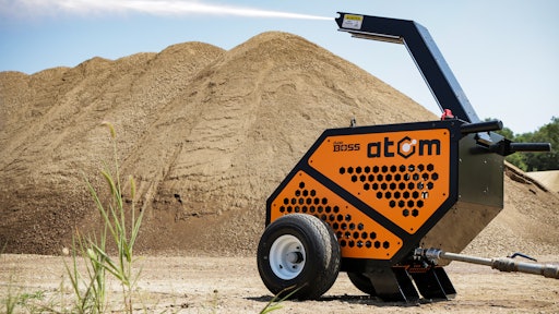 The compact, diesel-powered DustBoss Atom can fit in the back of your pickup truck and features forklift pockets on the front and back.
