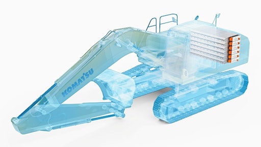 Concept image of the Komatsu electric excavator to be powered by Proterra batteries.