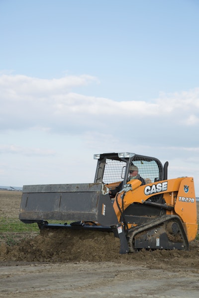 The Case 4-in-one bucket allows the operator to experience the benefits of four attachments in on. It functions as a bucket, clam, dozer and scraper.