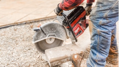 Battery power on the Milwaukee Tool MX FUEL 14-in. cut-off saws enable teams from Koetter Construction’s hardscape and masonry divisions to easily get the saws started and get right down to cutting.