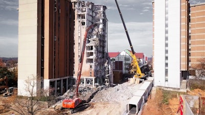 Because of the location of the site, Renascent had to take extreme caution in demolishing Morrill Hall.