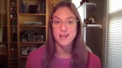 Alexis Brumm records a Bottom Line podcast with the Home Depot Rental team.