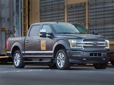 A prototype all-electric F-150 was demonstrated by towing 10 double-decker rail cars and 42 2019-model year F-150s, weighing more than 1 million pounds.