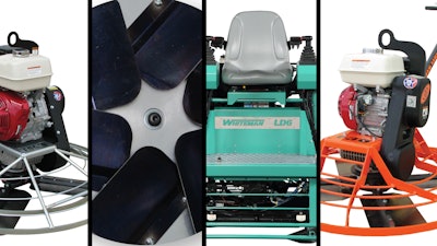 From left to right: the MBW F46 Walk-Behind, the Kipper Crete KPR-11.5-CP Pan, the Multiquip LD6SL, and MBW F36.