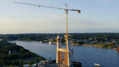 Potain Mc 310 K16 Tower Crane Duo Erects 1410 Ft Bridge In Perus Amazon 02