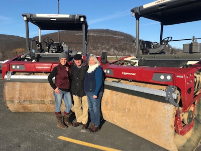 T'mara Deridder (left) with her grandmother Elaine Sheldon (right). They are roller operators at Cobbleskill Stone and are standing with Mike Moore, Vice President of Cobleskill Stone (middle).
