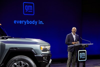 General Motors Executive Vice President Global Manufacturing Gerald Johnson address the gathering as GM announces Tuesday, April 6, 2021, the first-ever Chevrolet Silverado electric pickup and GMC HUMMER EV SUV will be built at GM's Factory ZERO Plant assembly plant in Detroit and Hamtramck, MI.