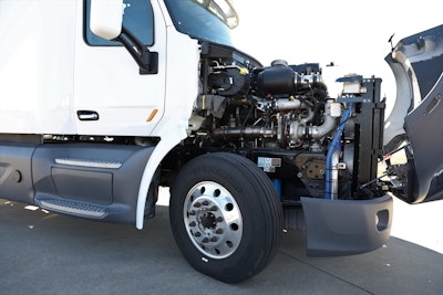 Shown is an Achates Power's 10.6L heavy-duty diesel engine in a Peterbilt 579 truck, which will be driven in fleet service in California later in 2021.