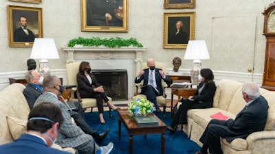 Biden meets with a bipartisan group of lawmakers to discuss the American Jobs Plan.