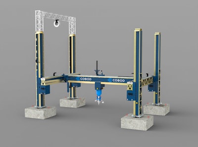 A rendering of a COBOD 3D concrete printer.