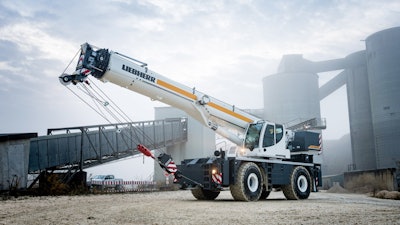 The Liebherr LRT 1090-2.1 rough terrain crane is designed for high telescoping lifts.