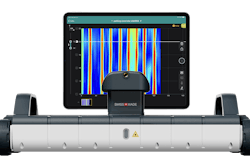 The Proceq GP8100 ground-penetrating radar device (foreground) and results on iPad.