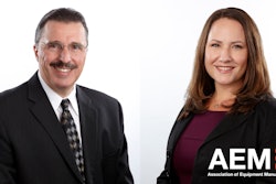 Dennis J. Slater (left) will retire as AEM president, effective December 31, 2021. Megan Tanel, AEM’s senior vice president, Construction & Utility Sector, will succeed Slater in the role effective January 1, 2022.
