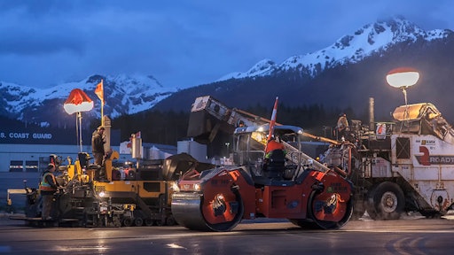 With traditional rolling efforts, some areas of the asphalt mat do not receive total coverage. Intelligent compaction (IC) was used during the construction of the Sitka Airpirty to ensure the entire asphalt mat received the correct amount of compaction effort.