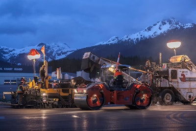 With traditional rolling efforts, some areas of the asphalt mat do not receive total coverage. Intelligent compaction (IC) was used during the construction of the Sitka Airpirty to ensure the entire asphalt mat received the correct amount of compaction effort.
