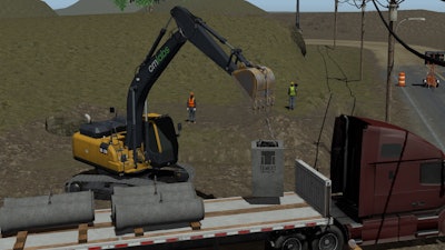 Training packs excavator pipe placement