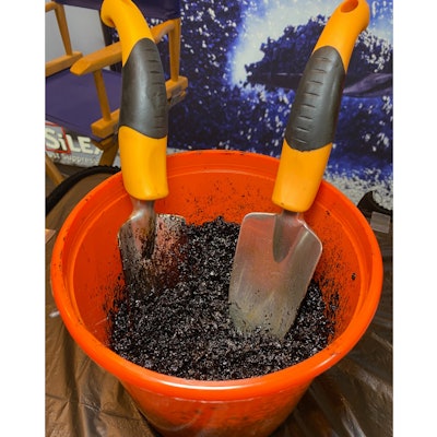 Shovel on the left was treated with diesel fuel a few hours prior. Shovel on the right was treated with a biodegradable asphalt solvent for easy cleanup.