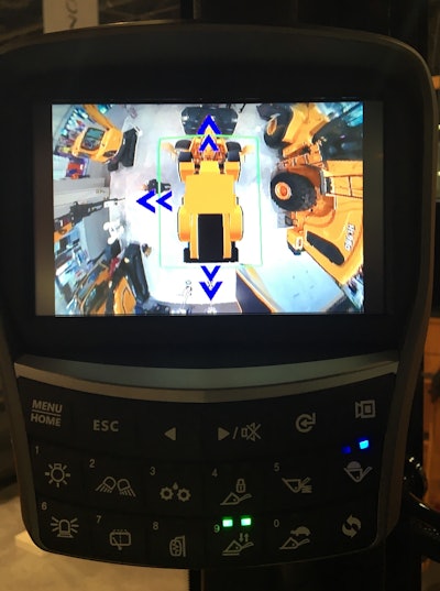 The Hyundai AAVM utilizes four cameras to stich together a 360-degree view around the wheel loader. It can be couple with an Intelligent Moving Object Detection (IMOD) system.