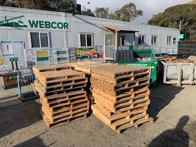 Photo of pallets being salvaged and awaiting to be sent back to Webcor’s equipment yard for reuse.