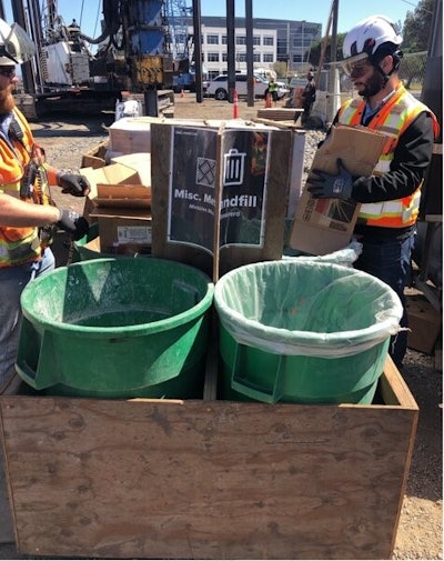 Field staff source-separate construction materials in the four-tier collection systems, built by Webcor jobsite personnel.