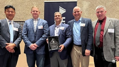 During the recent AED meeting, Hyundai Construction Equipment Americas named NED (National Equipment Dealers) its Top Dealer of 2021 (l to r): Stan Park, Hyundai CE Americas President; Will Blackerby, NED Vice President / Corporate Fleet Manager; Jesse Beasly, NED Chief Operating Officer; Dan Letterle, NED Executive Vice President, Chief Sales Officer; Mike Ross, Hyundai CE Americas VP of Sales.