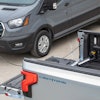 When connected to an F-150 Lightning or F-150 PowerBoost Hybrid with the optional 9.6 or 7.2 kilowatt Pro Power Onboard, the Ford Mobile Power Cord charger can deliver Level-2 charging that’s estimated to add an average range of 10 miles per charging hour to a Ford E-Transit low-roof cargo van.