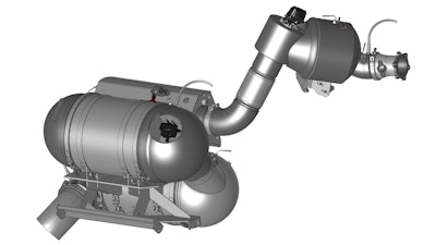 A rendering of the HJS EU VII demonstrator aftertreatment system with twin dosing and e-heater which will enable compliance with strict emissions regulations.
