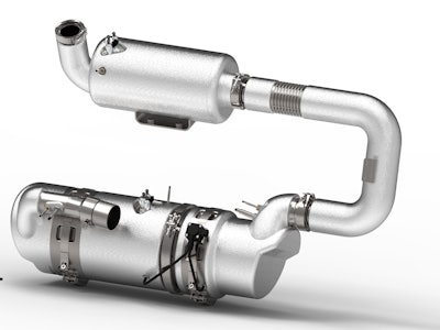 A potential Stage VI/Tier 5 close-coupled unit (top) with mixer and SCR, and a DOC+DPF+Mixer+SCR (bottom).