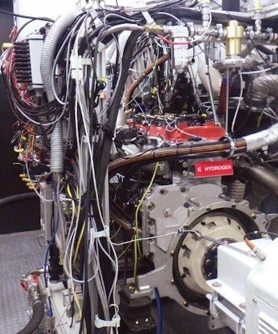 A Cummins Hydrogen Internal Combustion Engine (ICE) undergoes testing.