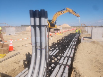 Sections of duct bank can be prefabricated while the trenches are being excavated, and design files on the excavators' Earthworks systems simplifies setting them accurately into place.
