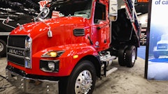 Mack’s MD series trucks, seen here at Work Truck Week 2022 in Indianapolis, are now available with Allison’s RDS 3000 transmission.