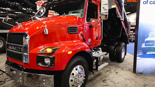 Mack’s MD series trucks, seen here at Work Truck Week 2022 in Indianapolis, are now available with Allison’s RDS 3000 transmission.