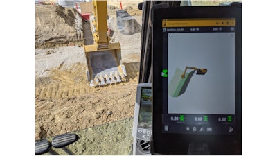 The GC on the huge Dekalb Data Center project sometimes relies on Aldridge's Trimble Earthworks-equipped excavators to check other subs' work.