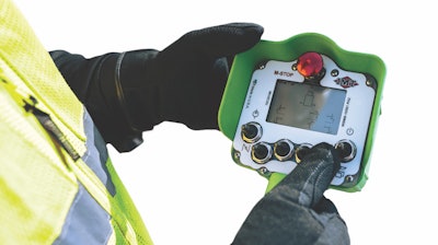 IMT is displaying a battery powered hydraulic telescopic crane and compressor package as well as IMT CMD.CTRL system (shown) at Work Truck Week 2022.