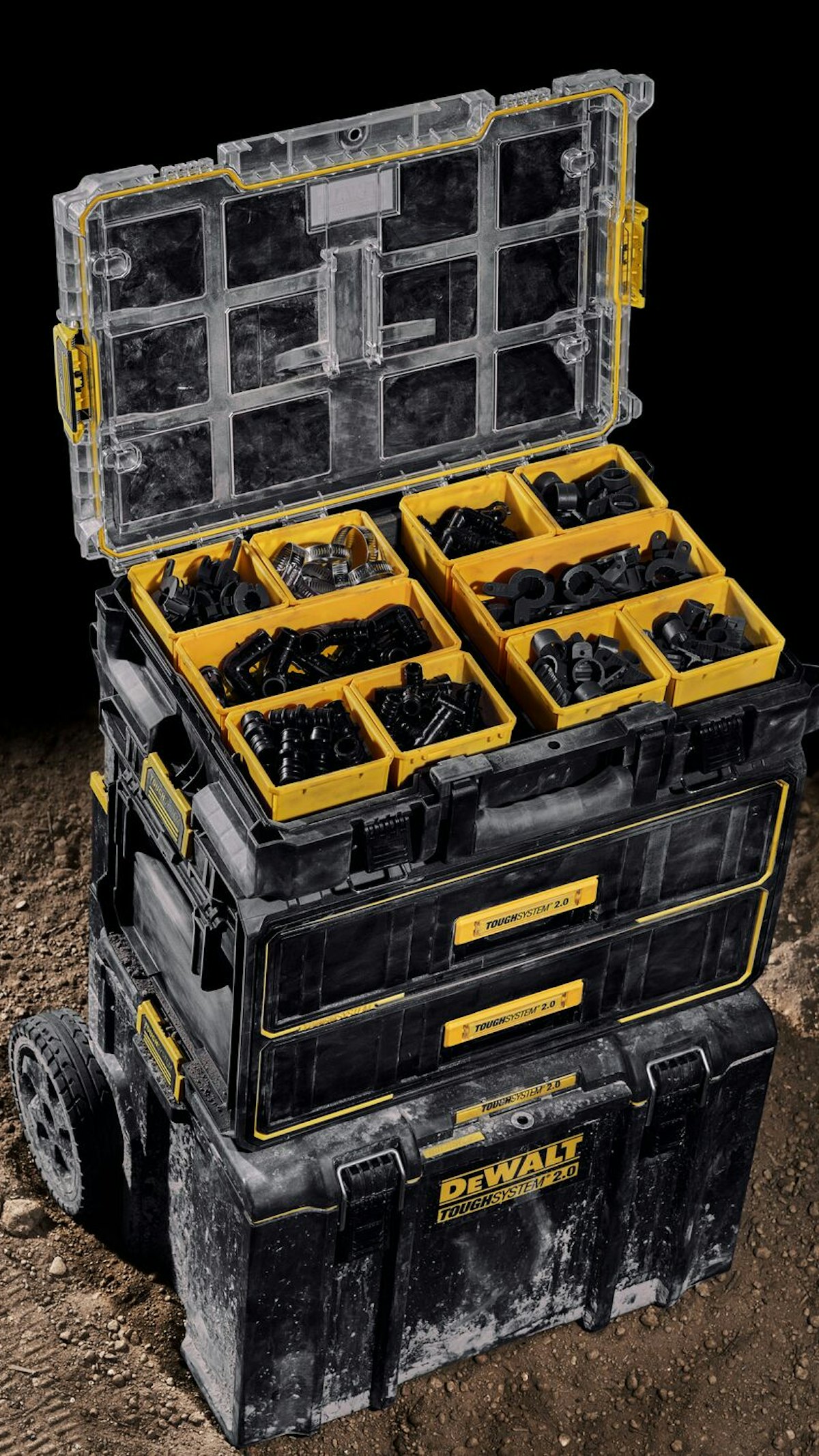 DeWalt ToughSystem 2.0, 22 in. Small Tool Box with 10-Compartment Pro Small Parts Organizer, Black
