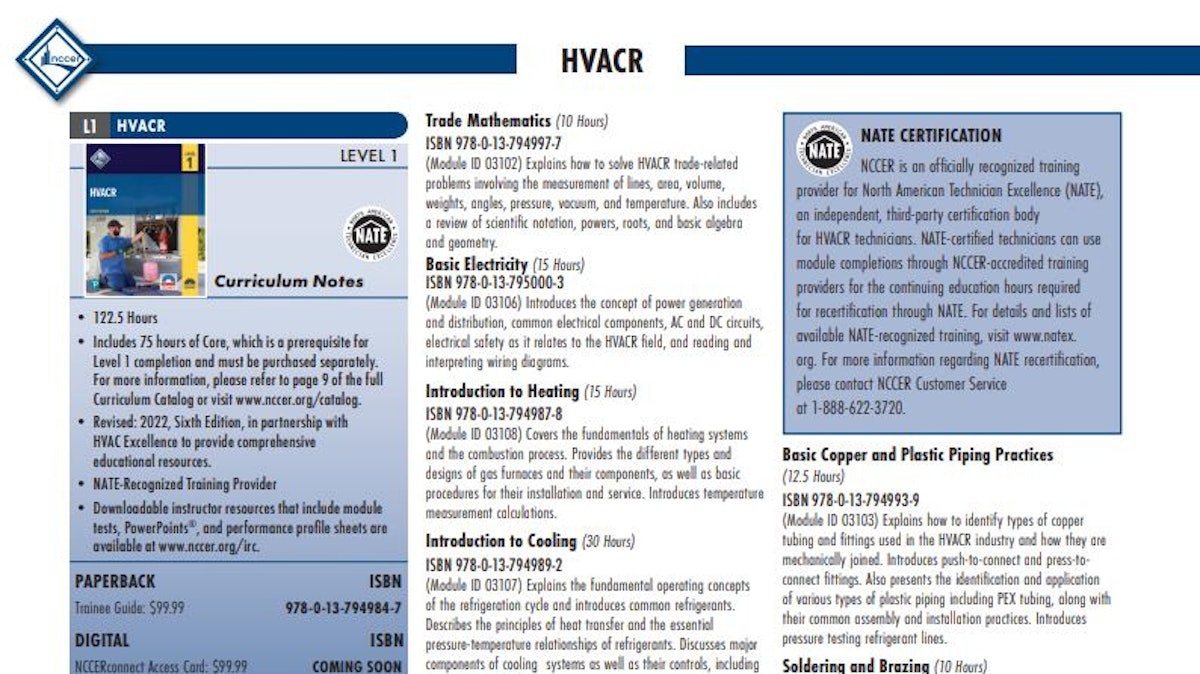 NCCER's New HVACR Curriculum Available