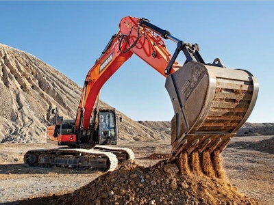 Available Doosan models include: DX140LCR-7, DX225LC-7, DX255LC-7 and DX350LC-7. The crawler excavators feature reinforced parts, updated controls and heavy-duty lifting capacities.