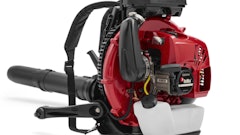 Available at local dealerships, the commercial-grade EBZ8560 backpack blower is powered by the RedMax Strato-Charged 2-stroke engine and produces 1,000 CFM of air volume.