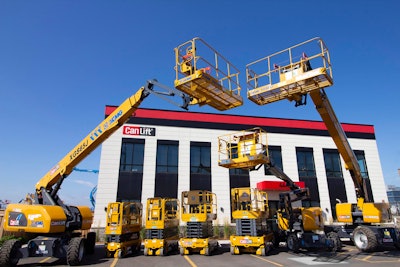 The aerial equipment available for sale and rent includes scissor lifts, articulating booms and telescopic booms.