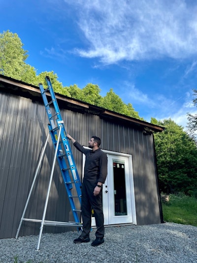 The Ladder-Lock features two adjustable legs that connect at the ladder midpoint and two adjustable arms that anchor to the ladder's lowest rung, creating four points of contact that eliminates kicking out, sliding and tipping.