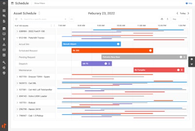 Schedule allows for visibility of resources across divisions and job sites in a single combined calendar/Gantt chart view for equipment and labor planning and forecasting.