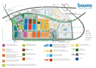 The bauma 2022 floor plan offers guidance to attendees wishing to peruse the thousands of products, technologies, machinery and equipment on display.