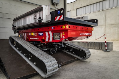 Almac carriers employ a patented bi-leveling technology to transport and keep a load safely horizontal even when moving on terrain at an incline of up to 20°.
